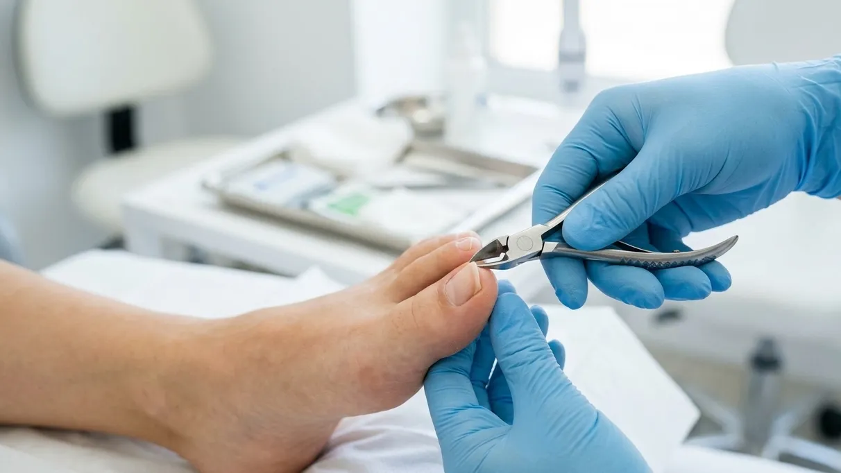 Avaliação e tratamento podológico para unha encravada e inflamada com pus